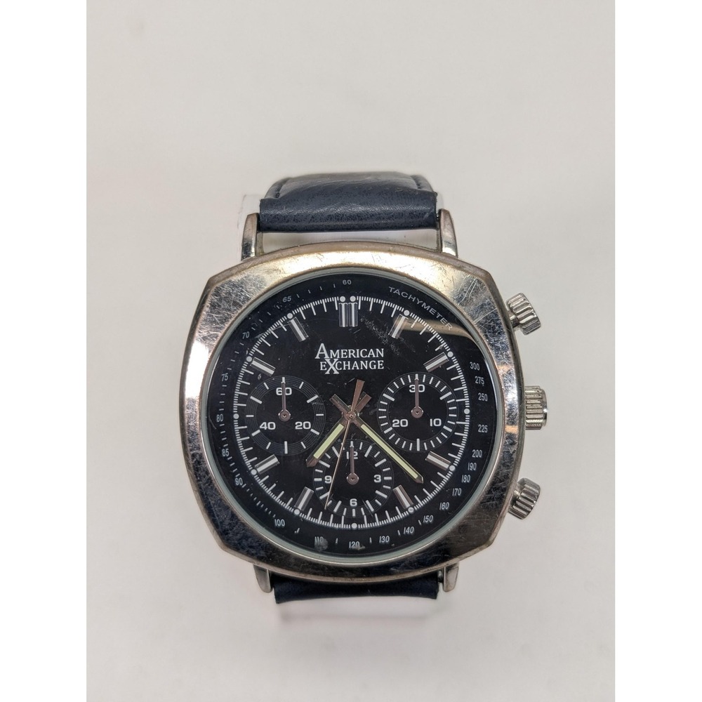 American Exchange Mens Watch 5573 Black‎ Dial Quartz Chronograph Tachymeter